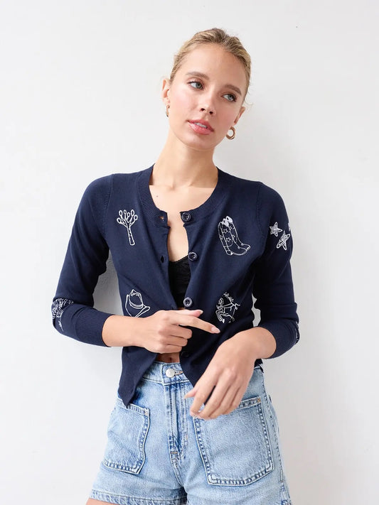 Navy Embroidered Cardigan