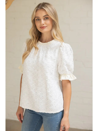 Plush Knit Top with Sequin & Ribbon Embroidery