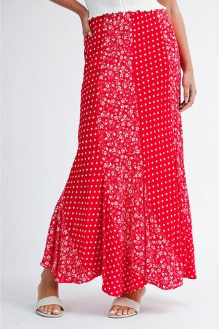 Polka Dot Floral Mix Maxi Skirt