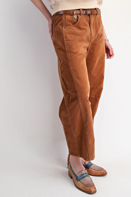 Stretch Corduroy Barrel Pants CAMEL