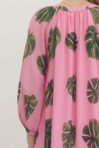 Tencel & Linen Leaf Print Maxi Dress