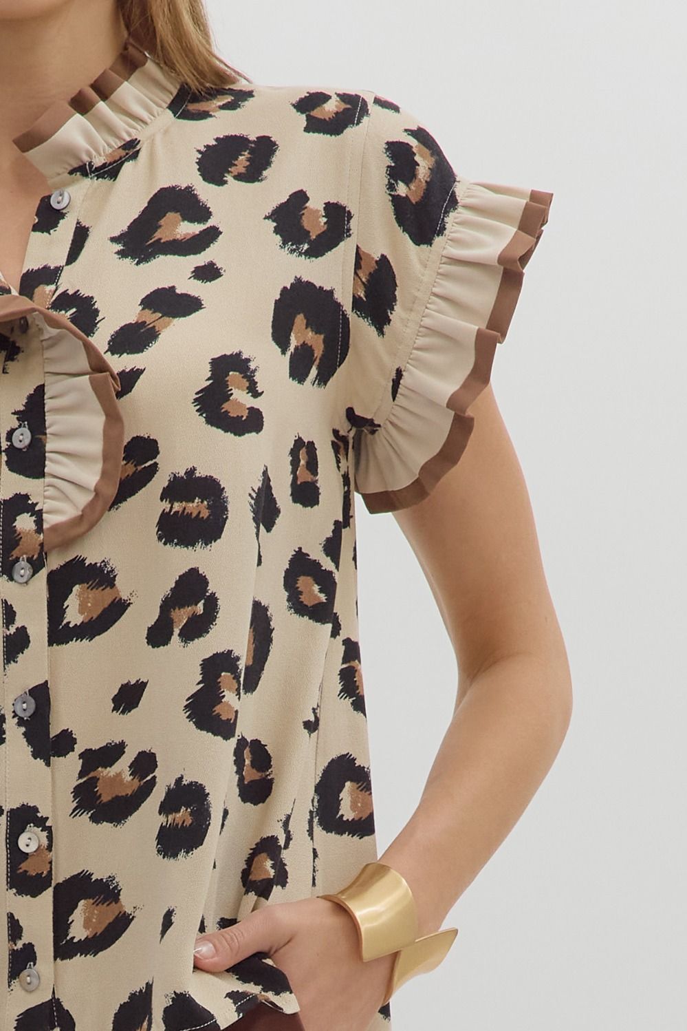 Bold leopard button-front top