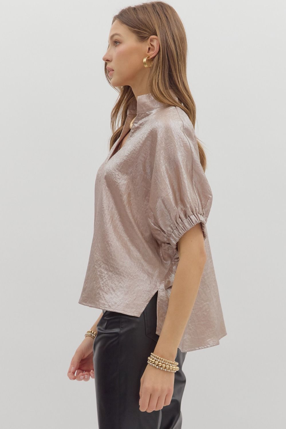 Metallic V-neck top