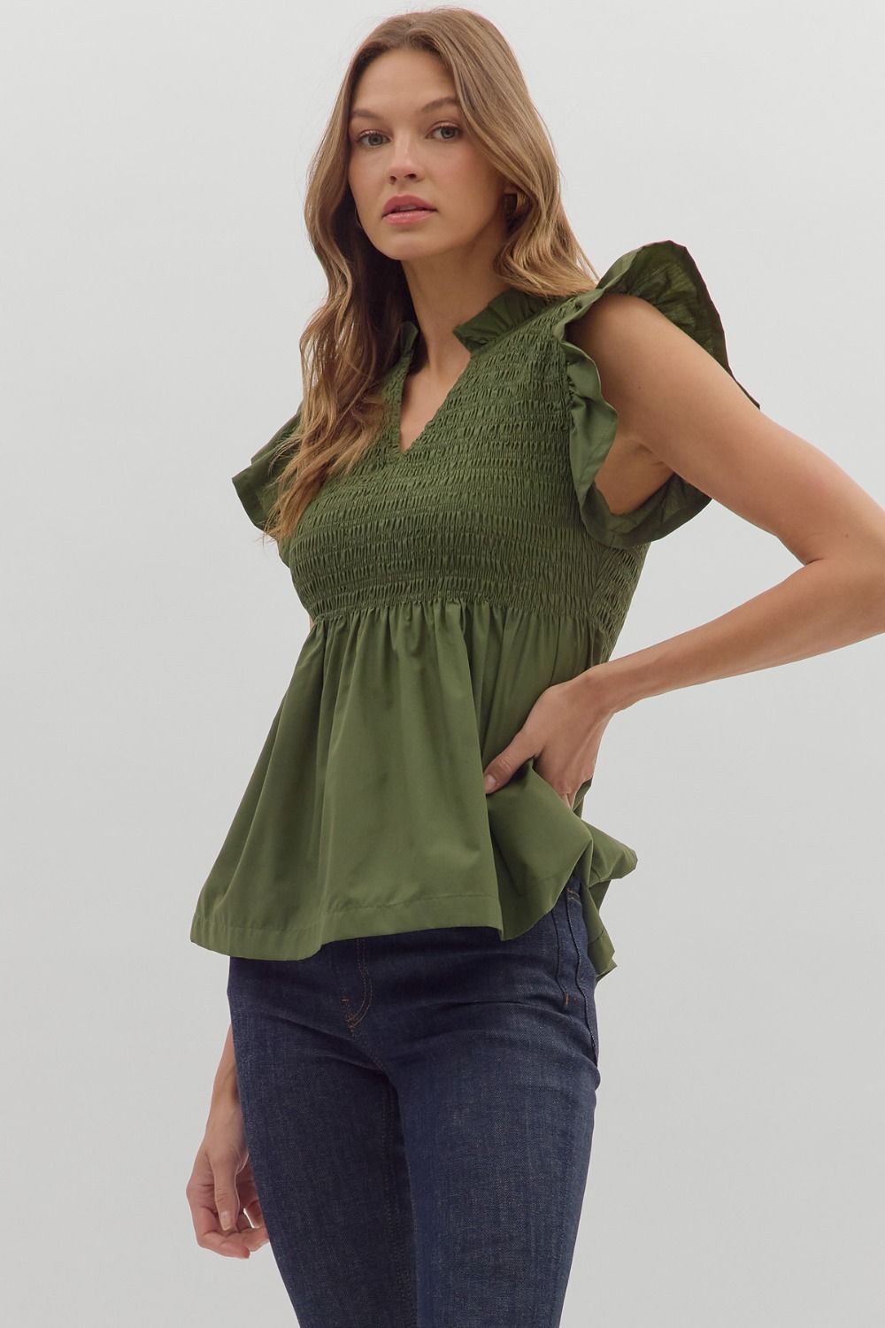 Olive Peplum Top