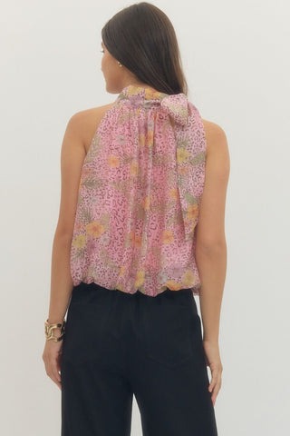 Pink Floral & Animal Mixed Print Halter Top -