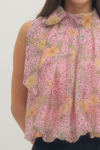 Pink Floral & Animal Mixed Print Halter Top -