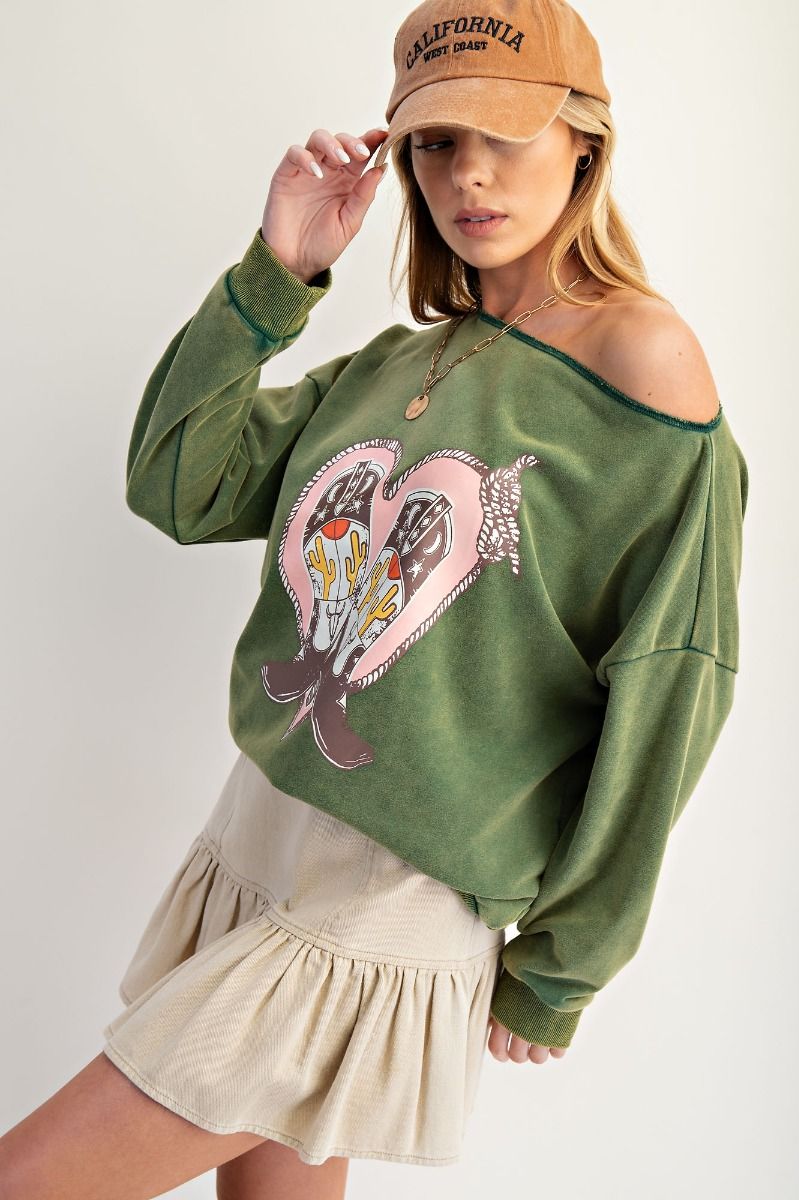 OVERSIZED PRINT WASHED TERRY PULLOVER