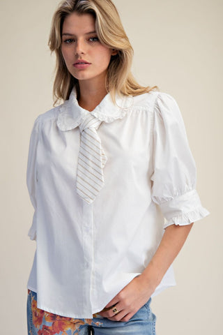 Ruffled Poplin Tie-Front Blouse