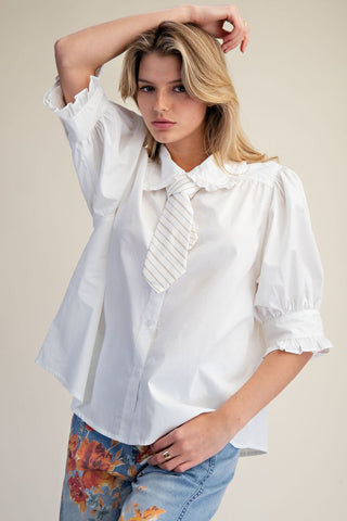 Ruffled Poplin Tie-Front Blouse