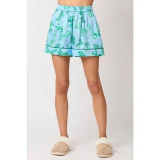 SATIN BOW PRINT LS SHIRT & SHORT SET