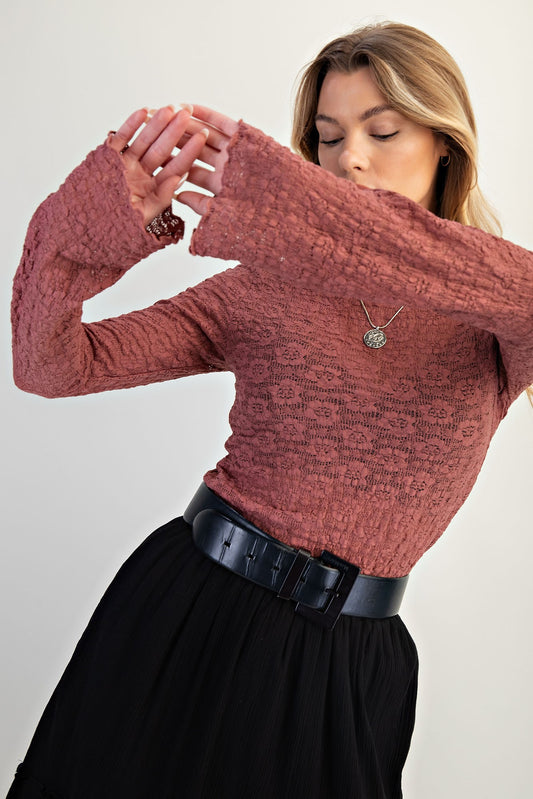 Lace Fitted Top Brandy Brown