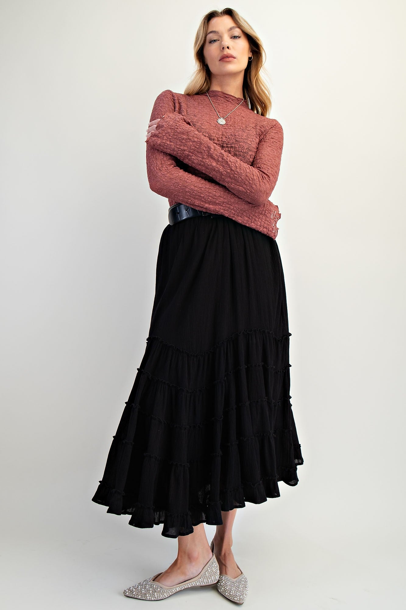 Lace Fitted Top Brandy Brown