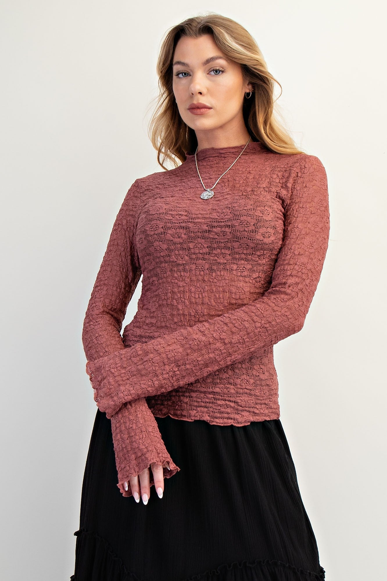 Lace Fitted Top Brandy Brown