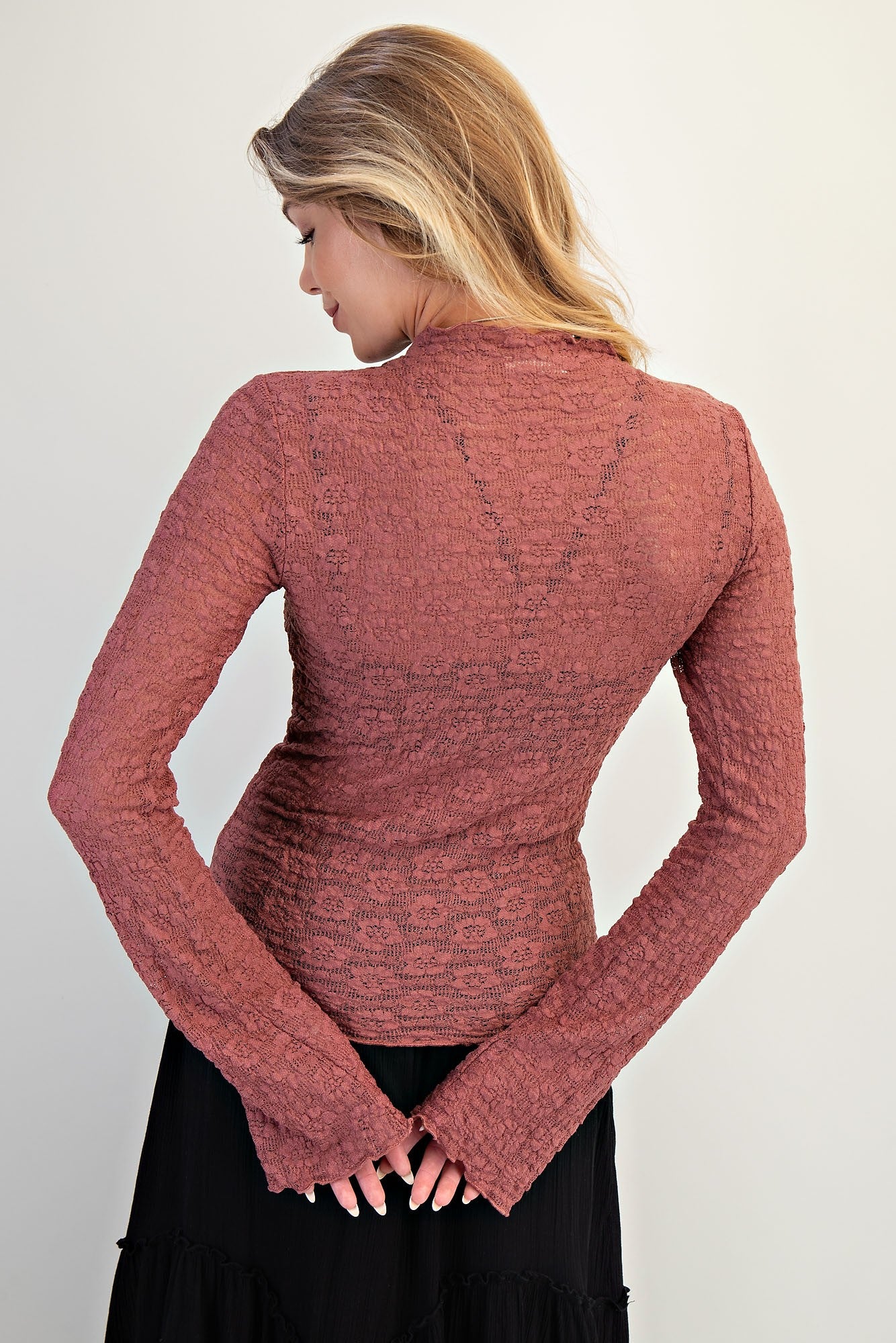 Lace Fitted Top Brandy Brown