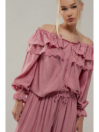 Linen-Blend Romantic Smock Description: Elevate your everyday style with a touch of heirloom elegance. This stunning blouse combines a sophisticated round ruffle neckline with tiered lace detailing and voluminous ruffled sleeves. The high-quality blend of rayon, cotton, and linen gives it a luxurious drape and soft texture. Pair it with your favorite light-wash denim for a chic "high-low" look or a silk skirt for an evening out.