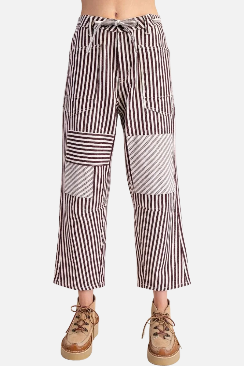 Striped Washed Twill Pants - Eggplant