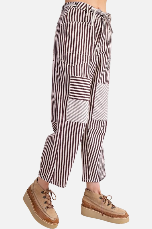 Striped Washed Twill Pants - Eggplant