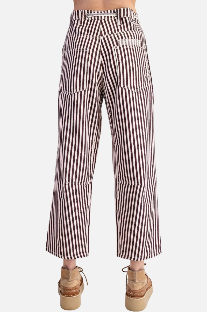 Striped Washed Twill Pants - Eggplant